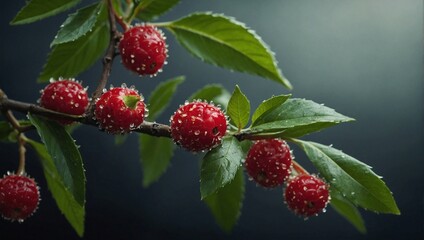 A fresh hollyberry on the branch