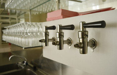 Gastronomic tap system with napkins and glasses on the shelf