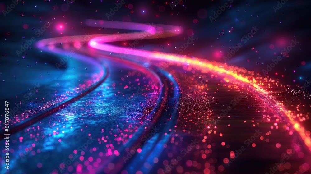 Poster high speed data highway with flowing streams of light representing information.