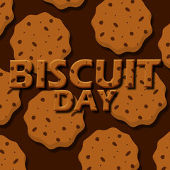 National Biscuit Day event banner. Bold text made from cookies with other cookies on brown background to celebrate on May 29th