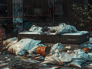 Overflowing Consumption A Dystopian Urban Landscape of Discarded Trash and Debris