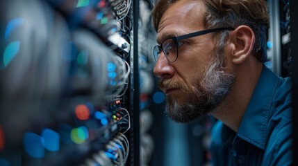 Technician troubleshooting network issues in a modern cloud data center