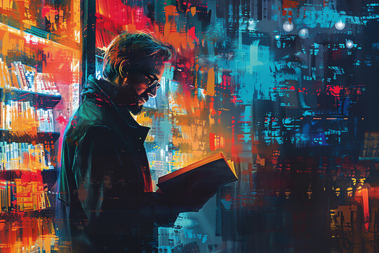 A writer at a book signing, reading excerpts from their novel to an audience Concept Authorial storytelling and engagement close up, author readings theme