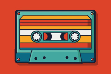 Vintage audio cassette tape isolated on white background with magnetic tape, representing retro music technology