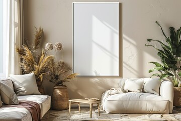 Poster Mockup in Minimalist Scandinavian Interior created with Generative AI