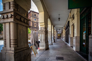 
Aviles. Typical San Francisco street for its arcades. Aviles cityscape. Asturias, Spain.
