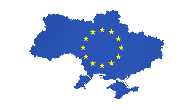 Map of Ukraine with European Union flag inside