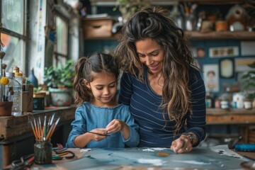 Fototapeta premium Cute kids are drawing in the art studio, AI generated