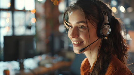 Customer support professional beams with a helpful demeanor, ready to solve any query.