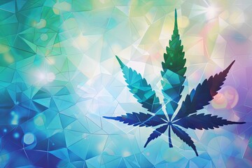 Abstract Marijuana Leaf on Colorful Geometric Background
