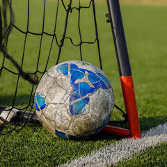 soccer ball in goal net