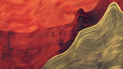 Abstract marble marbled stone ink liquid fluid oil acrylic painted painting texture luxury background banner illustration - Dark red swirls waves curves gold painted splashes