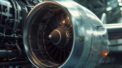 Intricate details of jet engine mechanics revealed during maintenance.