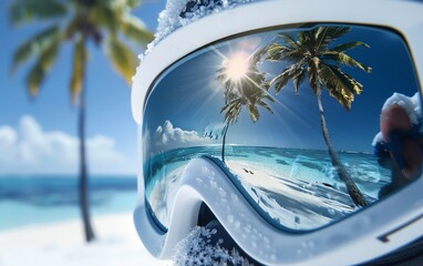 A detailed shot of frosted ski goggles