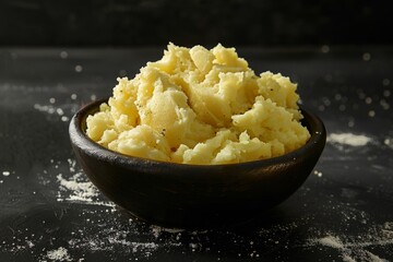 Warm and inviting bowl of mashed potatoes topped with melted butter and chives