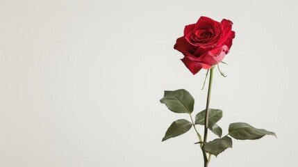 Fototapeta premium A stunning solitary red rose stands out against a white backdrop