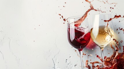 Fototapeta premium Red and white wine splash with copy space