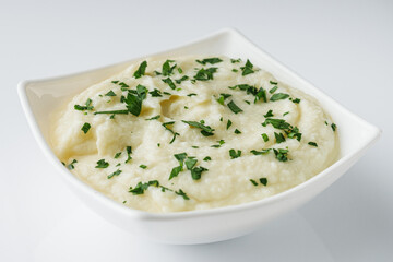 delicious mashed cauliflower on a white background