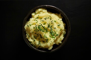 Indulgent treat of creamy mashed potatoes with crispy butter and thyme