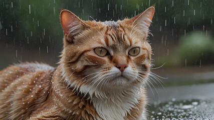 AI image generate cat in the rain