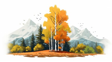Sparse aspen tree quaking flat design side view mountain beauty theme cartoon drawing Complementary Color Scheme