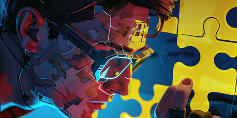 An augmented detective pieces together a digital puzzle, their enhanced senses uncovering clues hidden in plain sight. 