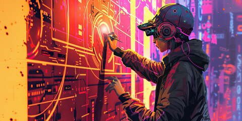 digital dexterity: A cyberpunk wall's canvas, masterfully transformed by a synthetic street artist's hand, revealing their awe-inspiring artistic prowess.