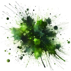 A chaotic splatter of green paint, artistically spread across a pristine surface, captures a spontaneous burst of creativity.