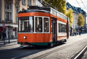 Obraz premium 'mulhouse tramway cable car alsace city splacement travel traveler ticket transport urban urbanism collective common bus rail training station electricity string post line'