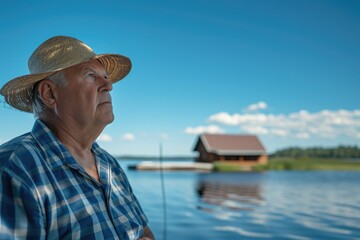 Obraz premium Golden Years Bliss: Lake House Delight