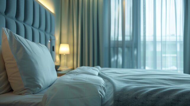 Sensors in a hotel room automatically adjust temperature and ventilation based on guest preferences and occupancy.