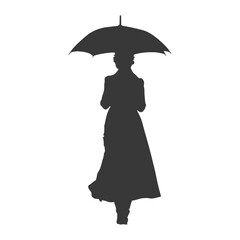 silhouette independent russian women wearing sarafan with umbrella black color only