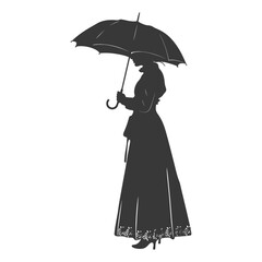 silhouette independent russian women wearing sarafan with umbrella black color only