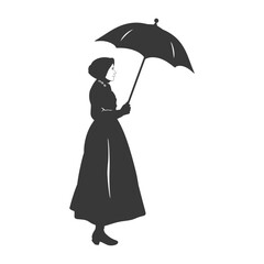 silhouette independent russian women wearing sarafan with umbrella black color only