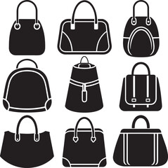 set of bag silhouette illustration isolated on white background