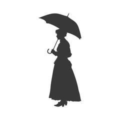 silhouette independent russian women wearing sarafan with umbrella black color only