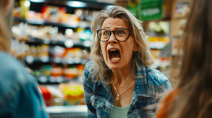 Angry Old Woman Yelling at Cashier in Supermarket | Customer Conflict, Supermarket Dispute, Upset Shopper