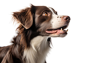 Portrait of a brown and white Border Collie with a lively gaze