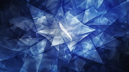 A blue and white abstract image with a white arrow in the center