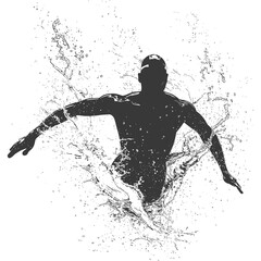 silhouette swimmer athlete in action black color only