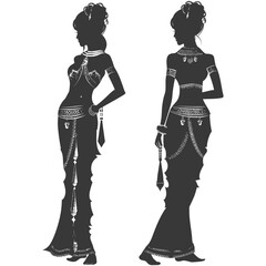 silhouette independent thai women wearing chut thai black color only