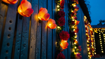 Colorful roses on bokeh light background.
