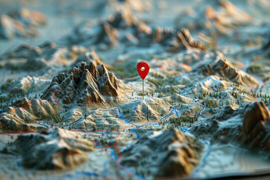 Mountain map pinpointed by red marker