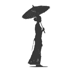 silhouette independent thai women wearing chut thai with umbrella black color only