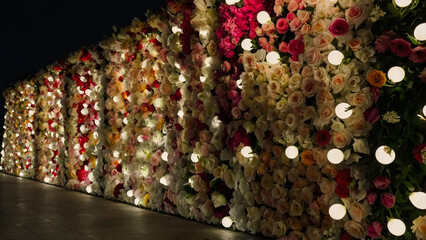 Colorful roses on bokeh light background.
