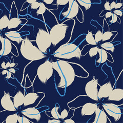 Modern floral textile tropical bicolor flower and leaves miniprint flowers geometric pattern design and  seamless hand drawing pattern style in vector
