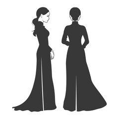 Fototapeta premium silhouette independent vietnamese women wearing ao dai black color only
