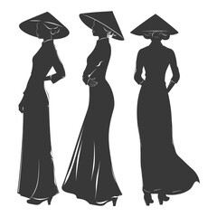 silhouette independent vietnamese women wearing ao dai black color only