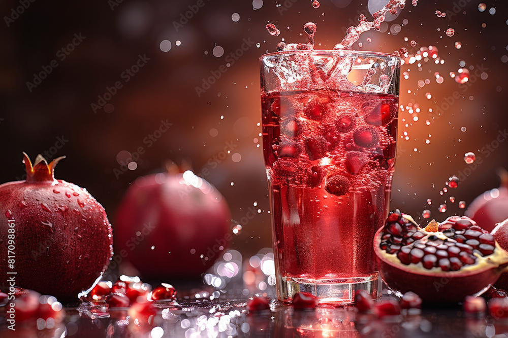 Aufkleber a glass filled with pomegranate juice with water splashes adding a dynamic touch to the drink