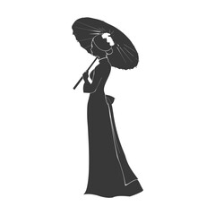 silhouette independent vietnamese women wearing ao dai with umbrella black color only